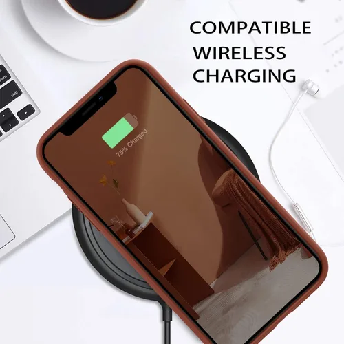 Vista 8 de DUEDUE Funda diseñada para iPhone 11 Pro, silicona líquida de gel suave, funda delgada con forro de tela de microfibra, cojín protector a prueba