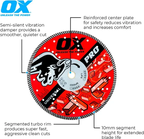 Vista 2 de OX Herramientas 4" Universal Superfast Diamond Blade 7/8" - 5/8" Bore