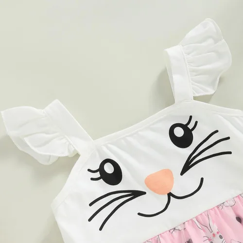 Vista 5 de Traje de Pascua para bebé niña, lindo vestido de conejo, vestido de lentejuelas sin espalda, vestidos de juego con tul para recién nacido, ropa