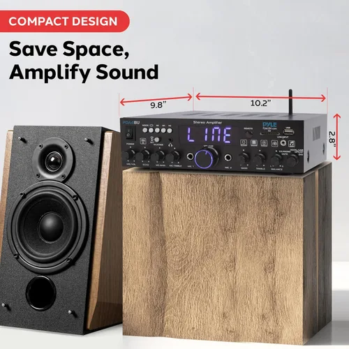 Vista 5 de Pyle Amplificador estéreo inalámbrico Bluetooth para el hogar de 200 W - Receptor de audio multicanal con óptico - Teléfono - Coaxial - FM - USB/SD