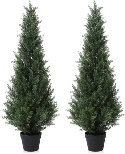 Vista 9 de Laiwot Árboles Topiarios Artificiales de Cedro de 3 Pies para Exteriores en Maceta, Árboles de Ciprés Falsos, Plantas de Hoja Perenne Artificiales