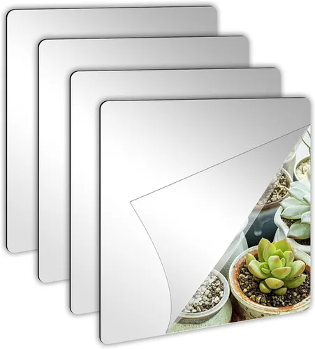Vista 11 de JUNEBRUSHS Paquete de 4 Espejos Acrílicos Autoadhesivos, Azulejos de Espejo de 12X 12 Pulgadas, Láminas de Espejos de Plástico Flexibles Adhesivas a