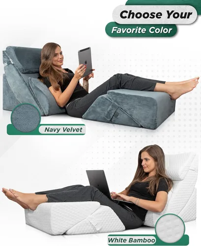 Vista 9 de Lunix LX13 Juego de 6 almohadas de cuña azul marino y funda de repuesto blanca