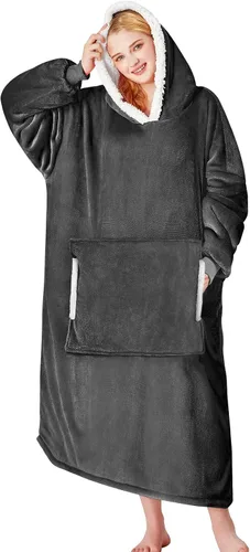Vista 20 de yescool - Cobija con capucha, sudadera de franela de forro polar sherpa para adultos, mujeres y hombres, talla única
