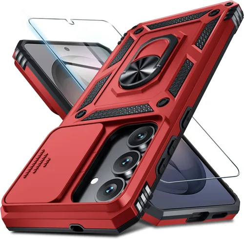Vista 63 de Janmitta Compatible con Samsung Galaxy S24 FE Funda con Cubierta Deslizante Integrada para Lente de Cámara + Protector de Pantalla + Soporte de Azul