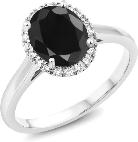 Vista 8 de Gem Stone King Anillo de compromiso ovalado de oro blanco de 10 quilates con piedra natal y halo de diamantes Ovalado de 0.354 x 0.276 in Anillo