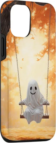 Vista 3 de iPhone 15 Cute Ghost On A Swing Haunted Forest Spooky Autumn Case