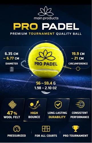 Vista 9 de Pelotas profesionales de pádel: bolas profesionales de calidad de torneo, 1 tubo (3 bolas), 47% lana, presurizadas para una durabilidad extrema