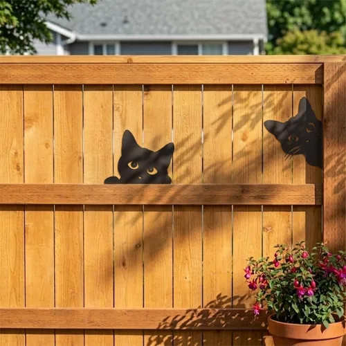Vista 4 de Black Cat Fence Decor Metal Cats Yard Art Outdoor and Garden, Metal Cats Silhouette Garden Decor for Outside Lawn Patio Courtyard, Cute Kitty Fence