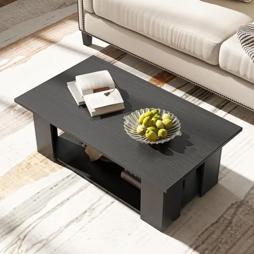 Vista 5 de Tangkula Mesa auxiliar de 2 niveles, moderna mesa de cóctel rectangular con 5 patas de soporte, muebles de sala de estar con acento de madera, mesa