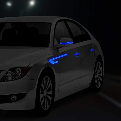 Vista 6 de Juego de 12 calcomanías reflectantes – Espejo retrovisor y protectores laterales de coche con películas antiarañazos (azul)