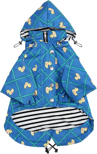 Vista 11 de Morezi - Impermeable con cremallera y botones reflectantes para perro, para la lluvia, cordón ajustable, capucha extraíble, elegante y de primera