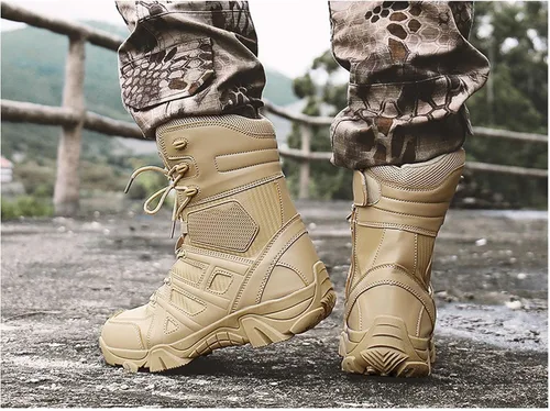 Vista 5 de Botas tácticas impermeables para hombre, botas militares de trabajo para el desierto, combate militar, botas de combate para senderismo