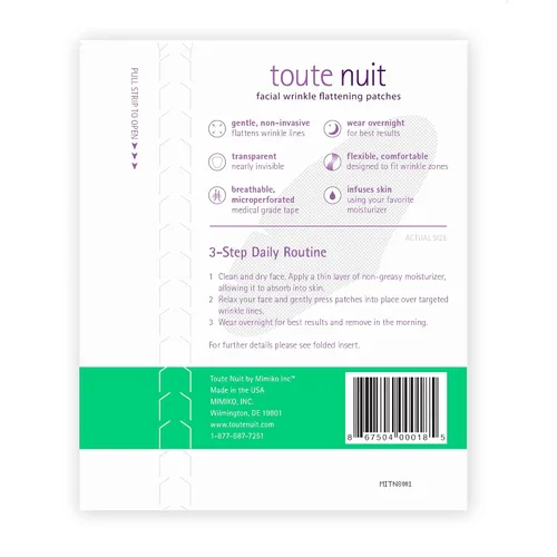 Vista 3 de Toute Nuit Parches para arrugas – Ranuras – Cinta facial para máxima cobertura de la frente – Parches antiarrugas hipoalergénicos – 20