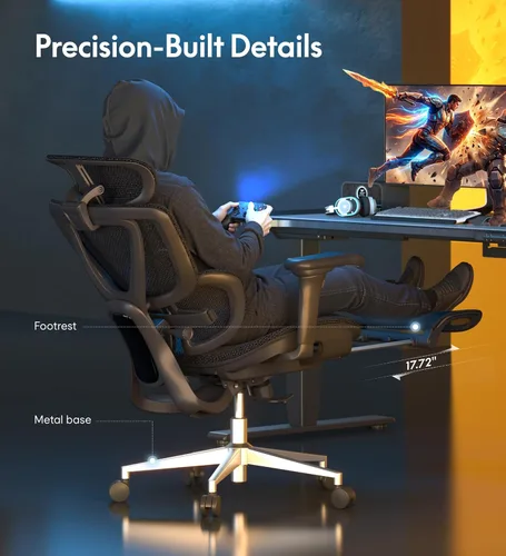 Vista 9 de FLEXISPOT Sentinel Ergonomic Gaming Chair Charcoal Dual-Wing Adaptive Lumbar,Adjustable Armrests,Recline &Tilt Function,Adjustable Backrest,for