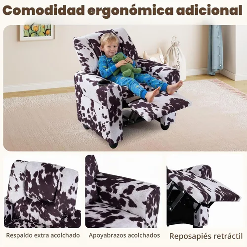 Vista 7 de GLACER Sillón reclinable para niños con portavasos de terciopelo vaca
