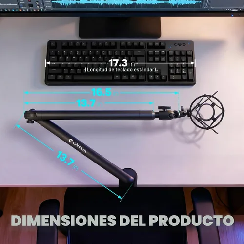 Vista 8 de CAHAYA Brazo de brazo para micrófono, soporte de brazo de micrófono ajustable de perfil bajo con poste de extensión de 3.5 pulgadas, adaptador