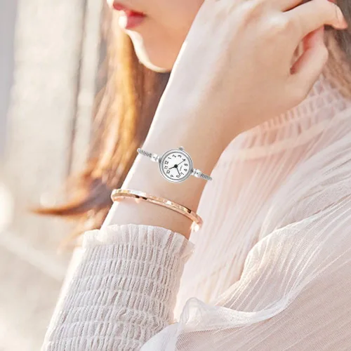 Vista 4 de FILFEEL Relojes para mujer, reloj de pulsera abierto analógico redondo de cuarzo con correa de aleación de cuarzo (disco blanco digital), Disco