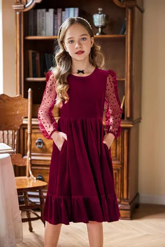Vista 2 de Arshiner Vestidos de manga larga de terciopelo para niñas