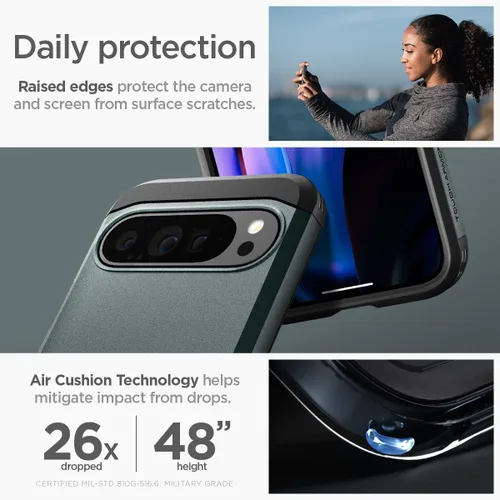 Vista 5 de Spigen Tough Armor - Funda diseñada para Pixel 9 Pro XL (2024) [Protección de grado militar] [Soporte con patas] - Verde abismo Soporte integrado