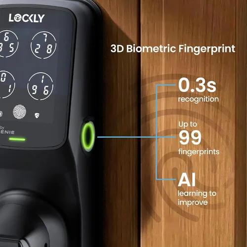 Vista 4 de Lockly Secure Pro Smart Lock Wi-Fi, cerradura de puerta digital de entrada sin llave, sensor de huellas dactilares biométrico 3D, cerradura