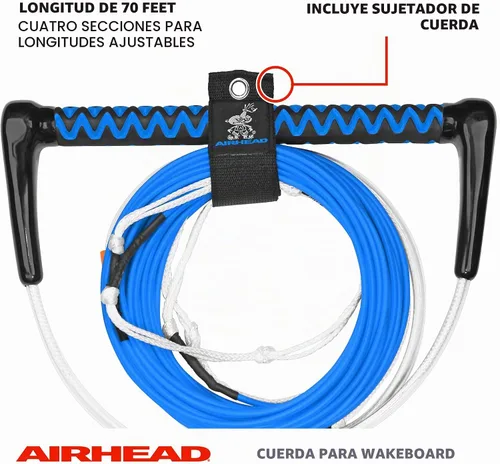 Vista 2 de Airhead Dyneema Wakeboard Rope and Handle, No Stretch Tow Rope with EVA Grip, Multi Section Water Ski Wakeboarding Line for Boat Towables, 1,700 lb