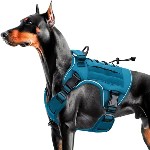 Vista 63 de Arnés táctico para perros grandes, chaleco reflectante ajustable sin tirones con sistema Molle, control de grado militar K9 para entrenamiento