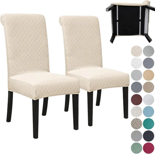Vista 30 de SPRINGRICO Paquete de 2 fundas para sillas de comedor con cinturón de seguridad, fundas elásticas para sillas Parsons lavables, fundas protectoras
