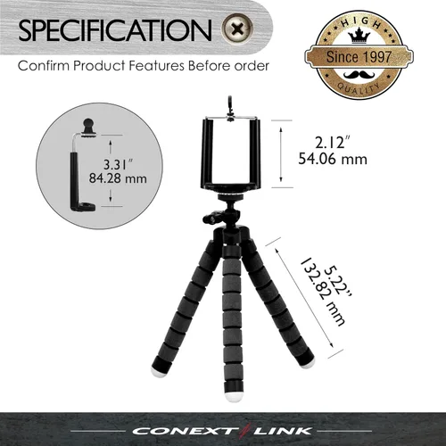 Vista 2 de Soporte universal ajustable para teléfono con trípode de pulpo para cámara de iPhone (negro)