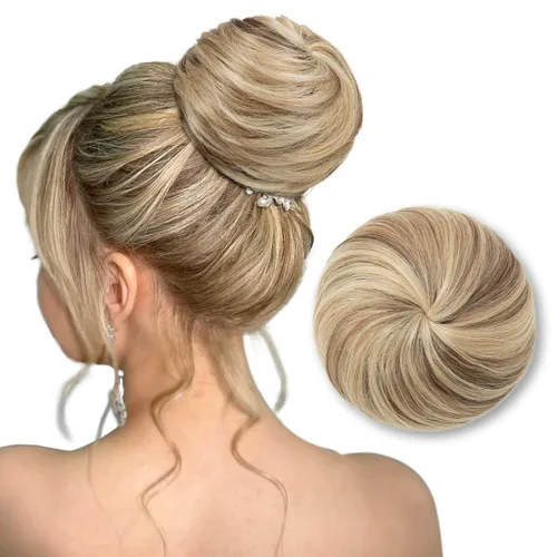 Vista 20 de SARLA Extensiones de moño de pelo falso para mujer, sintético, recogido, con cordón, moño de ballet, piezas de cabello color castaño medio Castaño