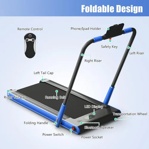 Vista 7 de Cintas de correr plegables para el hogar, 2 en 1, almohadilla portátil plegable debajo del escritorio, cintas de correr con modos de caminar y Azul