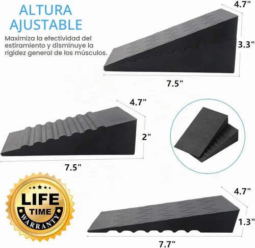 Vista 5 de Cuña en cuclillas de 5 alturas de metal ajustable para sentadillas elevadas en el talón, 2 unidades de bloque de estiramiento de pantorrillas
