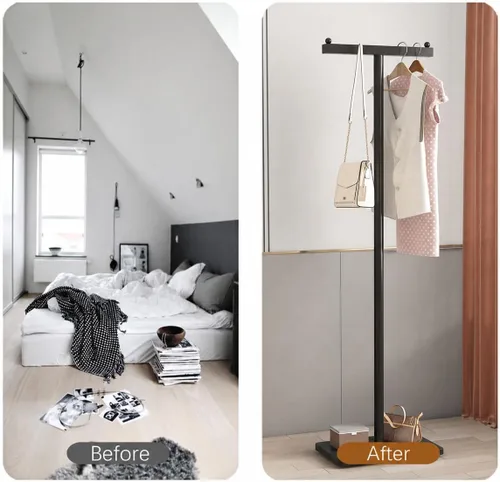 Vista 4 de Percheros independientes con base de mármol, soporte de ropa resistente para entrada, dormitorio, sala de estar, boutiques, 15.7 pulgadas de largo