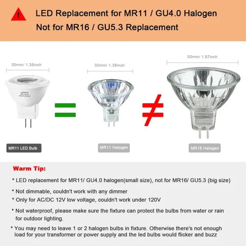 Vista 2 de Bombillas LED KAKEMONO MR11 GU4, 3 W, 12 V, color rojo y verde, reemplazan 10 W, 20 W, 35 W halógenos, GU4.0 para decoración navideña, iluminación