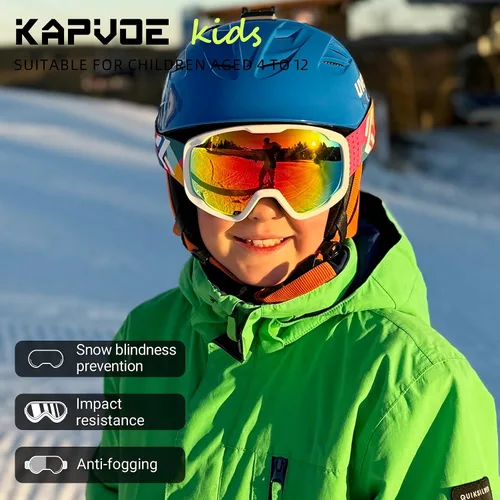 Vista 2 de KAPVOE Kids Ski Goggles Boys Girls Snowboard Glasses Snow Sports for Children Age 4-12, Anti Fog, UV Protection, K723