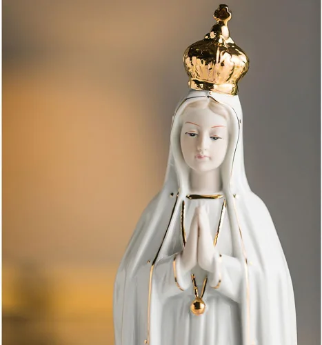 Vista 4 de Figura de Nuestra Señora de Fátima, Estatua de la Virgen María, Estatua Religiosa de Cerámica, Escultura Católica Decoración Cristiana Regalo