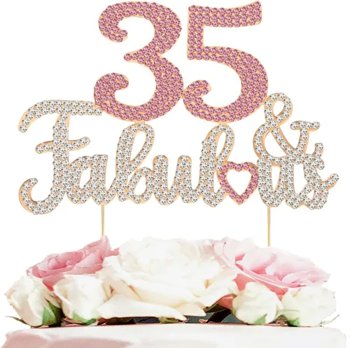 Vista 10 de 25 y fabulosa decoración de pastel de diamantes de imitación dorados y rosados – Feliz cumpleaños 25 años saluda a 25 años de edad, decoración