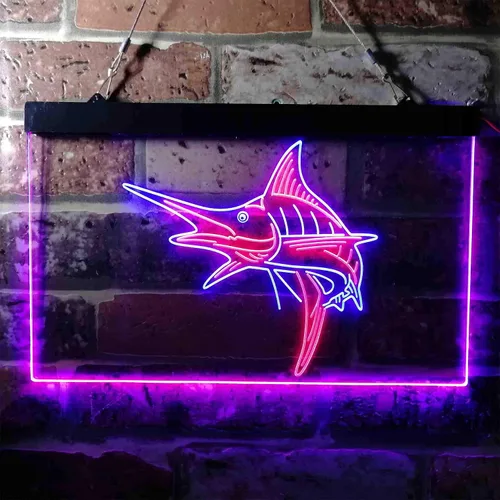 Vista 2 de ADVPRO Marlin Fish Room Man Cave Dual Color LED Neon Sign Blue & Red 12 x 8 Inches st6s32-i3723-br