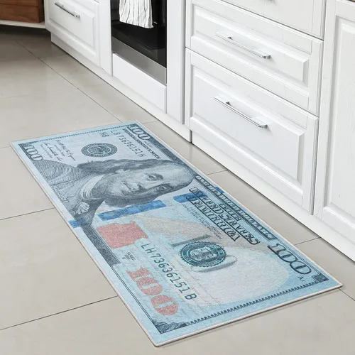 Vista 6 de Well Woven Money Collection - Alfombra de pasillo de billetes de cien dólares, 2 x 5 pies