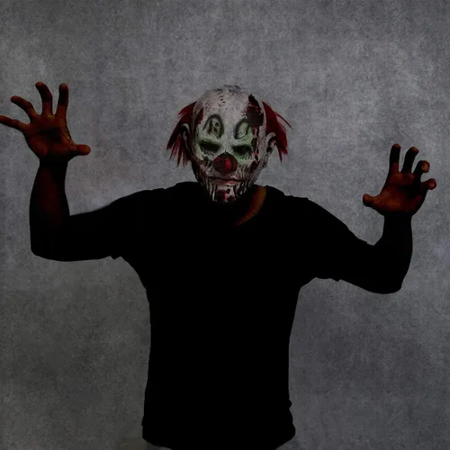 Vista 5 de longpo Máscara de payaso malvado de terror para Halloween, disfraz de zombi