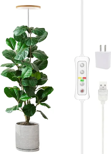 Vista 24 de yadoker - Luz de cultivo de plantas, luz LED de espectro completo para plantas de interior, lupa negra, altura ajustable, temporizador automático