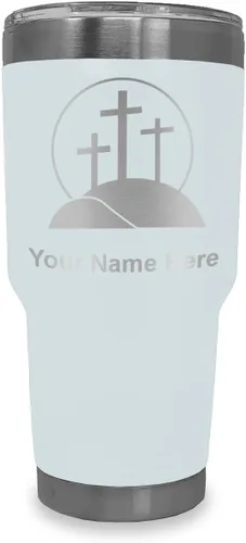 Vista 14 de LaserGram Vaso aislado al vacío de 20 onzas, cruz de calvario, grabado personalizado incluido (negro)