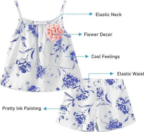 Vista 40 de LittleSpring Conjunto de verano para niñas con camiseta sin mangas y pantalones cortos florales