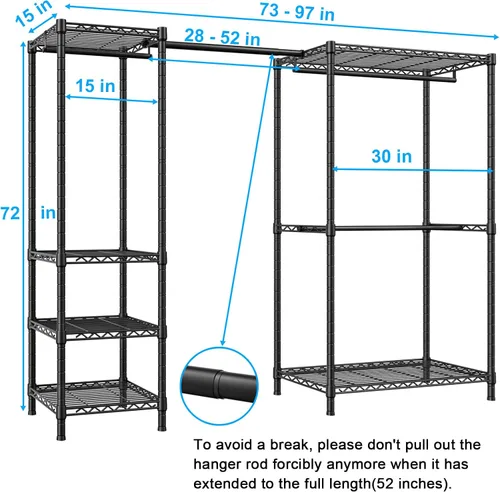 Vista 2 de Ulif Perchero E10 (Con Barra Colgante Extensible) Percheros Independientes para Colgar Ropa, Sistema Organizador de Armario Ajustable, Perchero