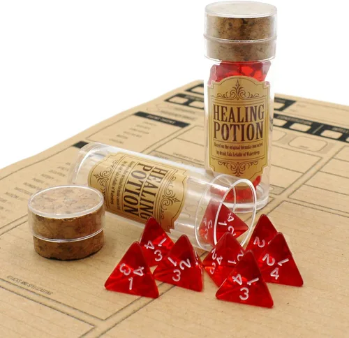 Vista 3 de Botella de dados de poción curativa D4 - Accesorio para juegos de rol D&D