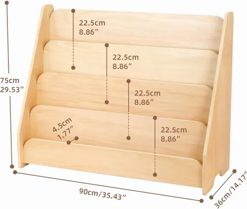 Vista 3 de OOOK Estantería infantil de 4 niveles, estantería frontal de madera