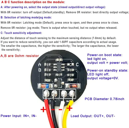 Vista 4 de 2 unids DC 3V-30V 5V 12V 2A Interruptor táctil capacitivo en miniatura Módulo Sensor Mini Botón biestable Control de interruptor electrónico táctil