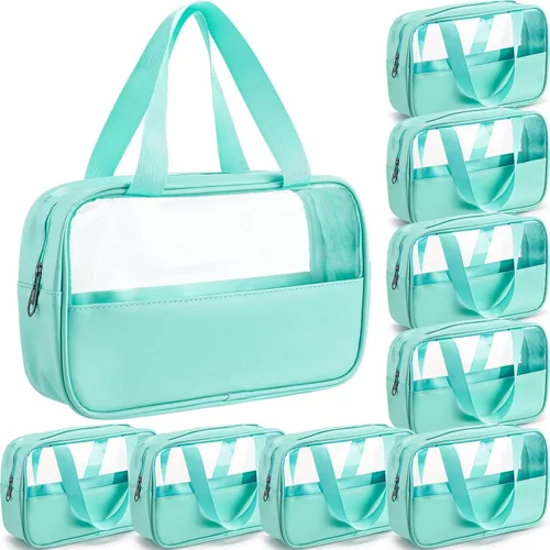 Vista 15 de Buryeah 9 piezas translúcidas bolsa de maquillaje organizador de artículos de tocador para mujeres y hombres, bolsa de viaje portátil impermeable