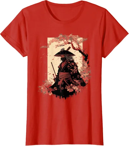 Vista 98 de Camiseta estética vintage samurái de arte japonés samurái retro cereza, Negro