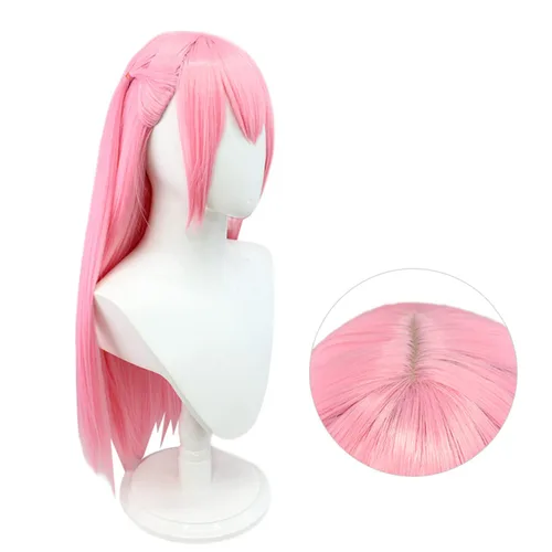 Vista 6 de C-ZOFEK Gotou Hitori Peluca larga recta rosa Cosplay (rosa)